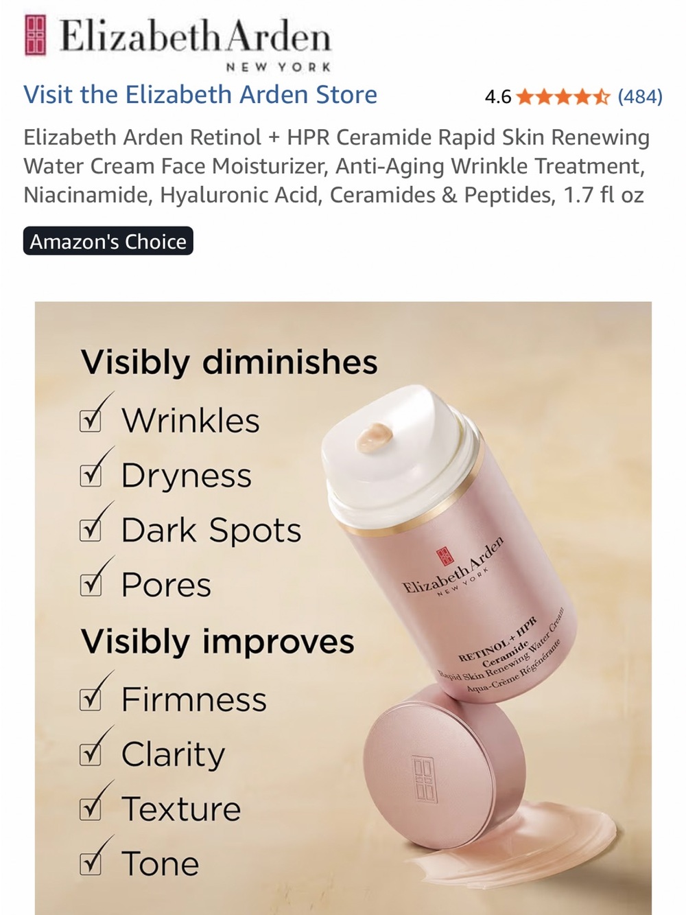 ELIZABETH ARDEN Retinol + HPR Ceramide Rapid Skin Renewing Water Cream - Picture 4 of 9